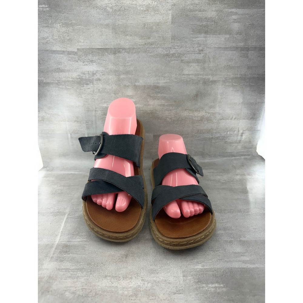 Born Women Navy Blue Suede Cross Strap Buckle Slide Sandals Sz EU 42 US 10